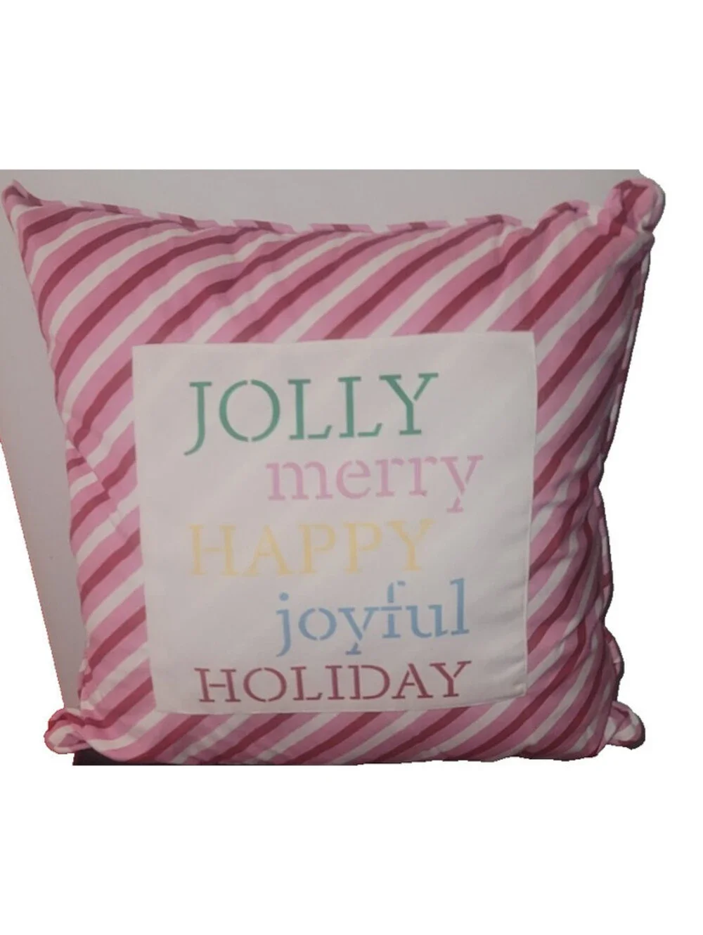 JOLLY MERRY HAPPY JOYFUL CANDY CANE STRIPE HOLIDAY THROW PILLOW